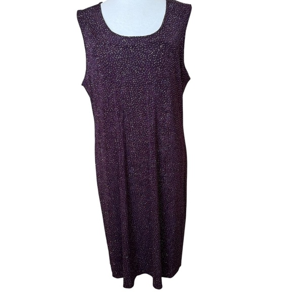 Vintage Rabbit Sparkly Dress Midi 14W Eggplant Purple Glitter Stretch Event Glam - Picture 1 of 9